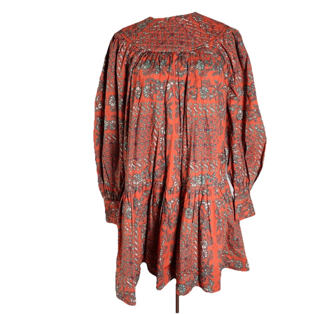 ULLA JOHNSON Ria Gathered Printed Cotton Poplin Mini Dress In Clementine Size 00 - Picture 3 of 15